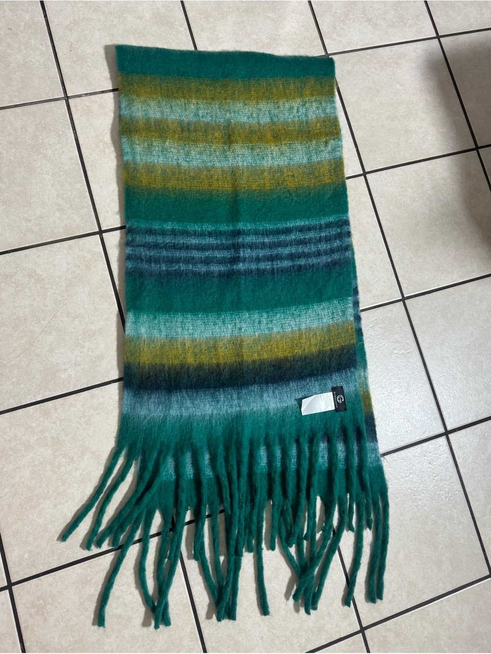 G by Giuliana Teal, Gold & Navy Striped Fringe Scarf